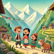 Children walking on a mountain trail
